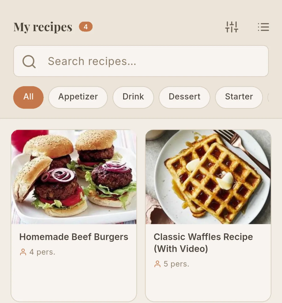 Cookfolio library with two recipes imported from Copy Me That