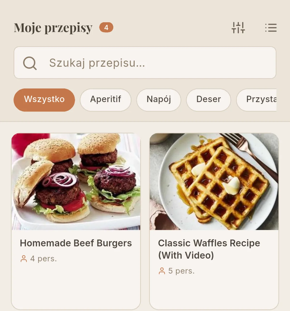 Biblioteka Cookfolio z dwoma przepisami zaimportowanymi z Copy Me That