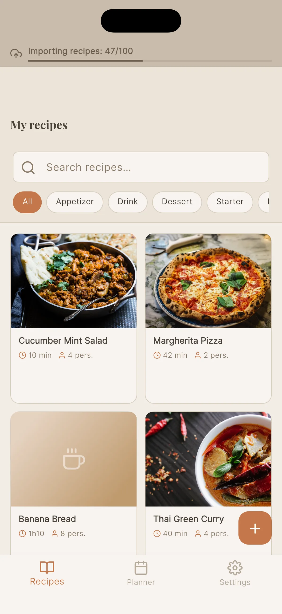 Paprika import in progress in the Cookfolio library