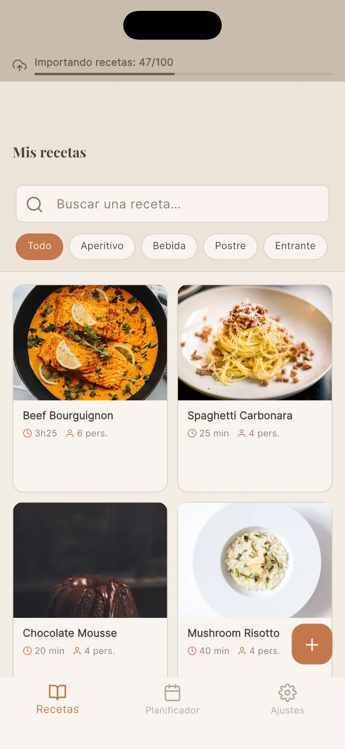 Importación de Paprika en curso en la biblioteca de Cookfolio