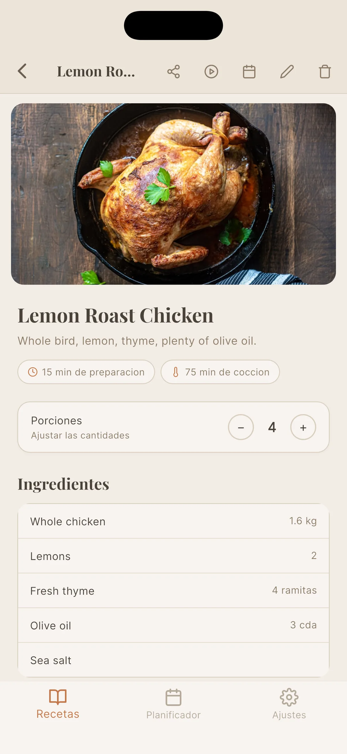 Receta de Paprika importada y abierta en Cookfolio