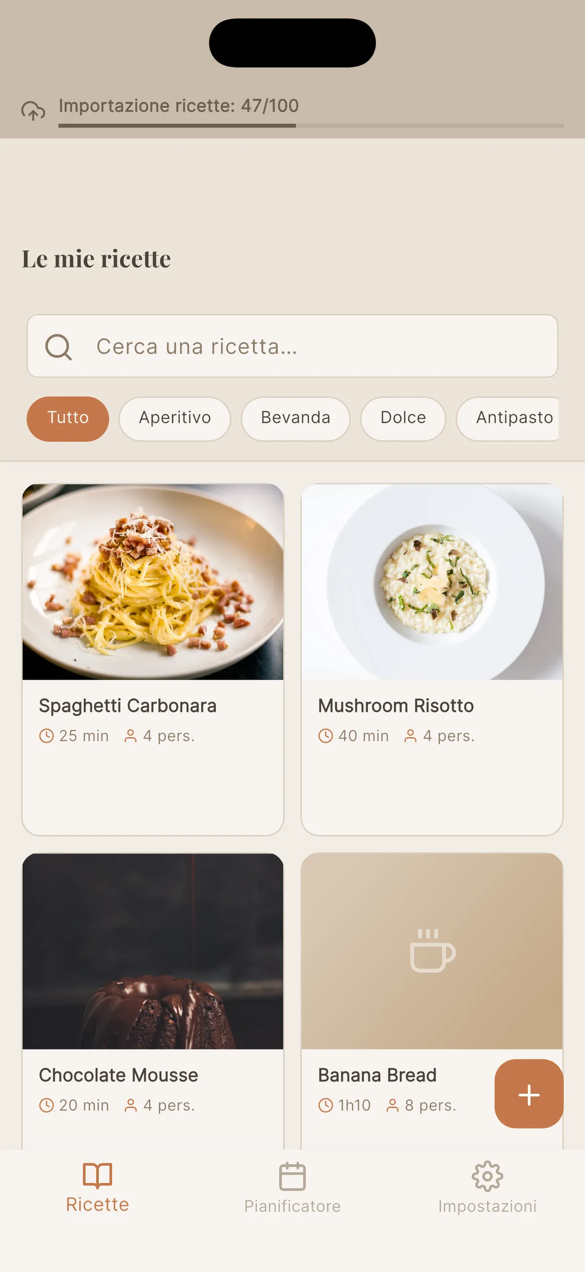 Importazione Paprika in corso nella libreria di Cookfolio
